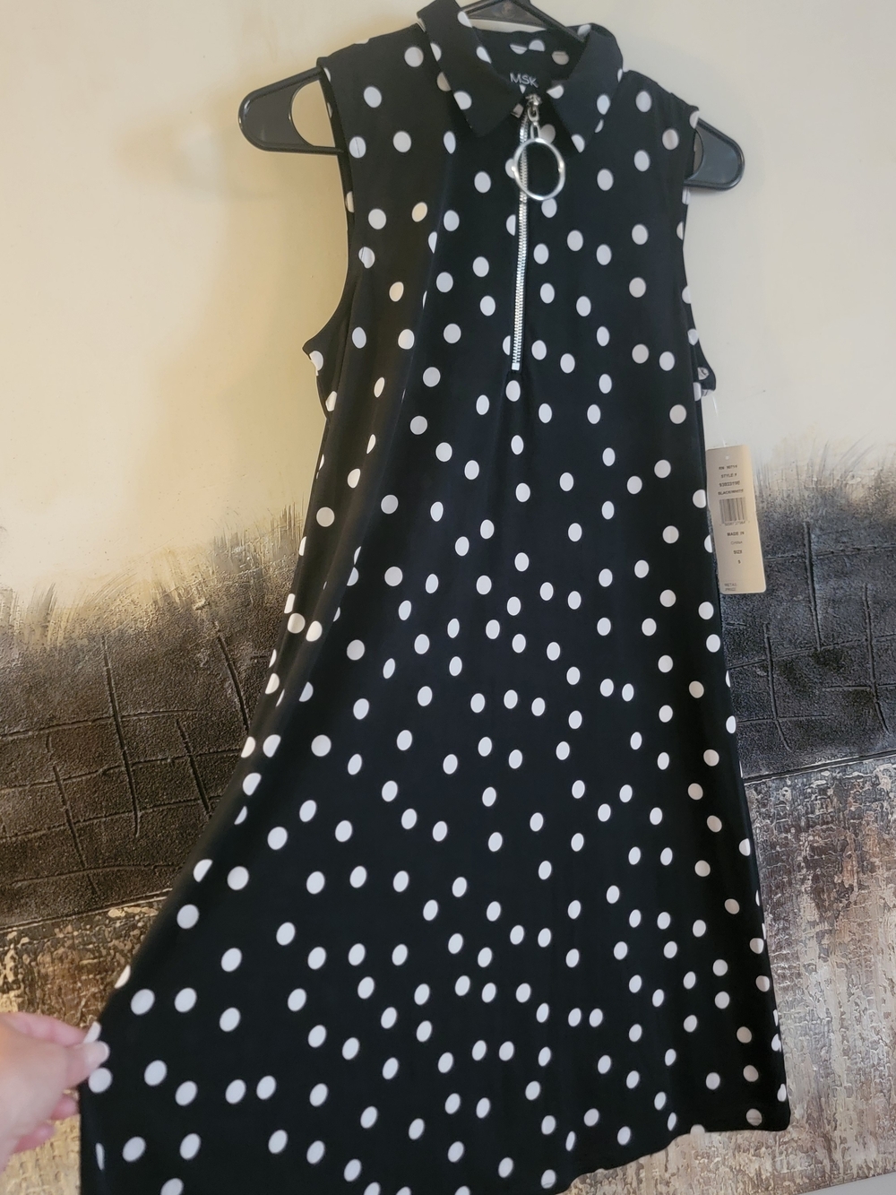 MSK Girls' Black & White Polka Dot Sleeveless Dress with Zip